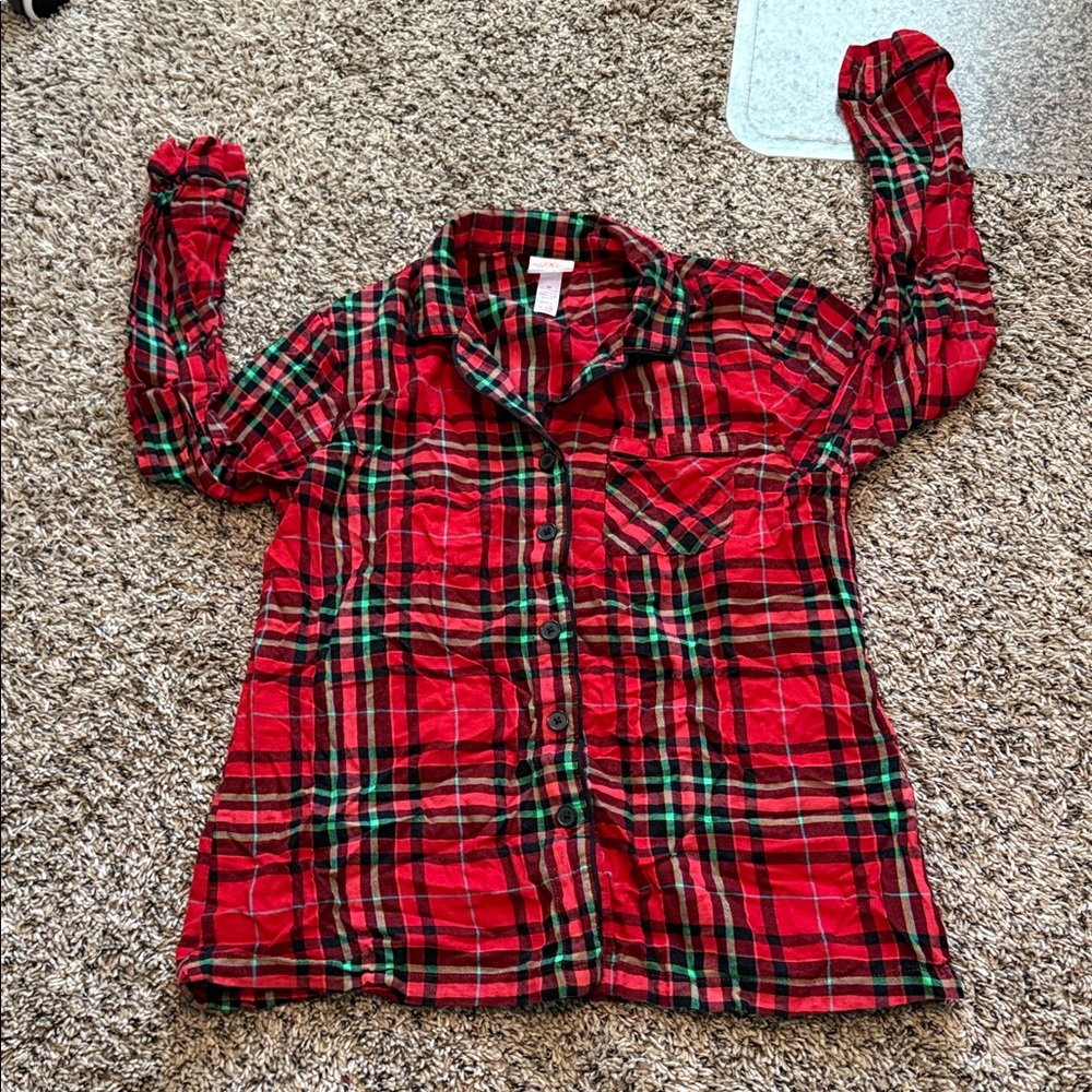 Women’s Red Plaid Button up Christmas pj Shirt